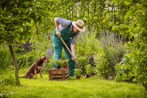 Professional landscapers installing a patio and irrigation system in Plaistow